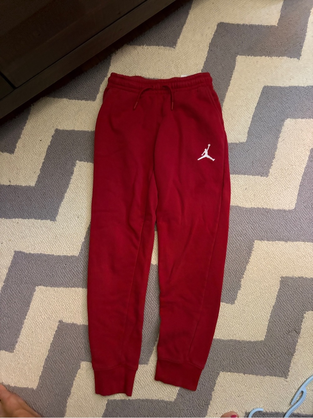 Jordan Red Kids Fleece Joggers with White Jumpman